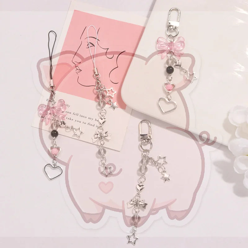 Goth Y2K Phone Charm Keychain – Bow Heart Star Kawaii Pendant