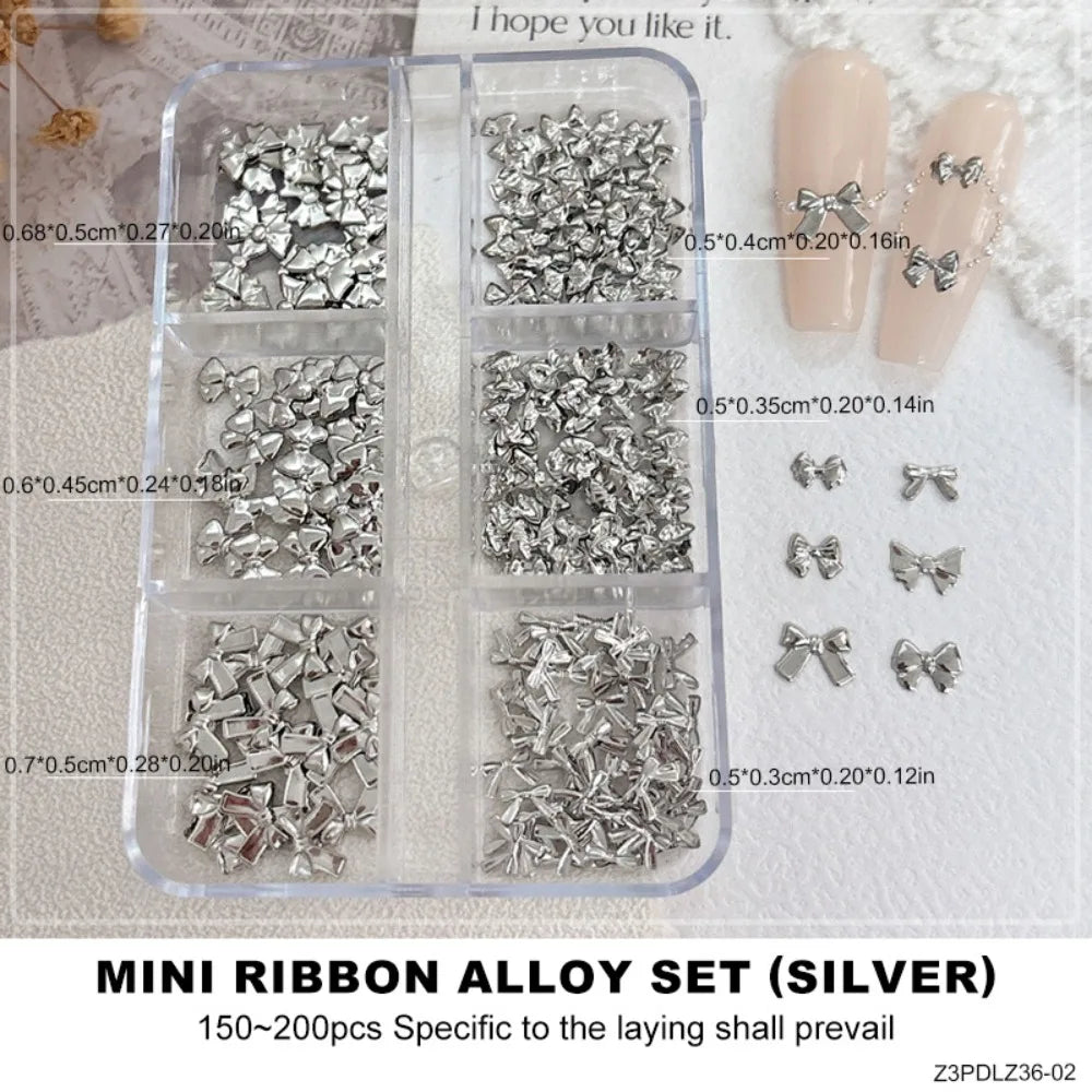 150 Pcs Alloy Nail Charms – Gold & Silver Mini Bow Nail Art