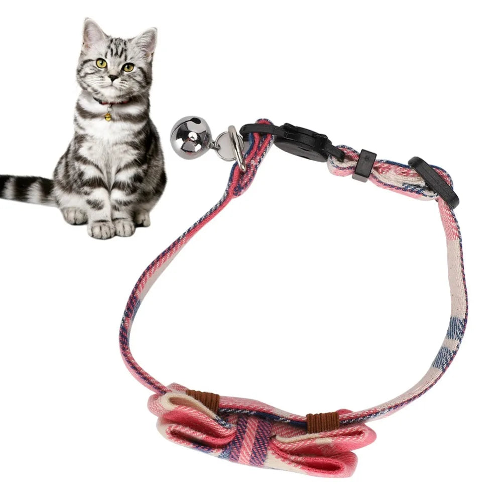 Plaid Cat Collar – Adjustable Breakaway Bowknot with Bell