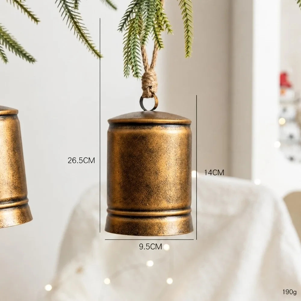 Vintage Iron Christmas Bell Ornament | Rustic Jute Rope Cluster