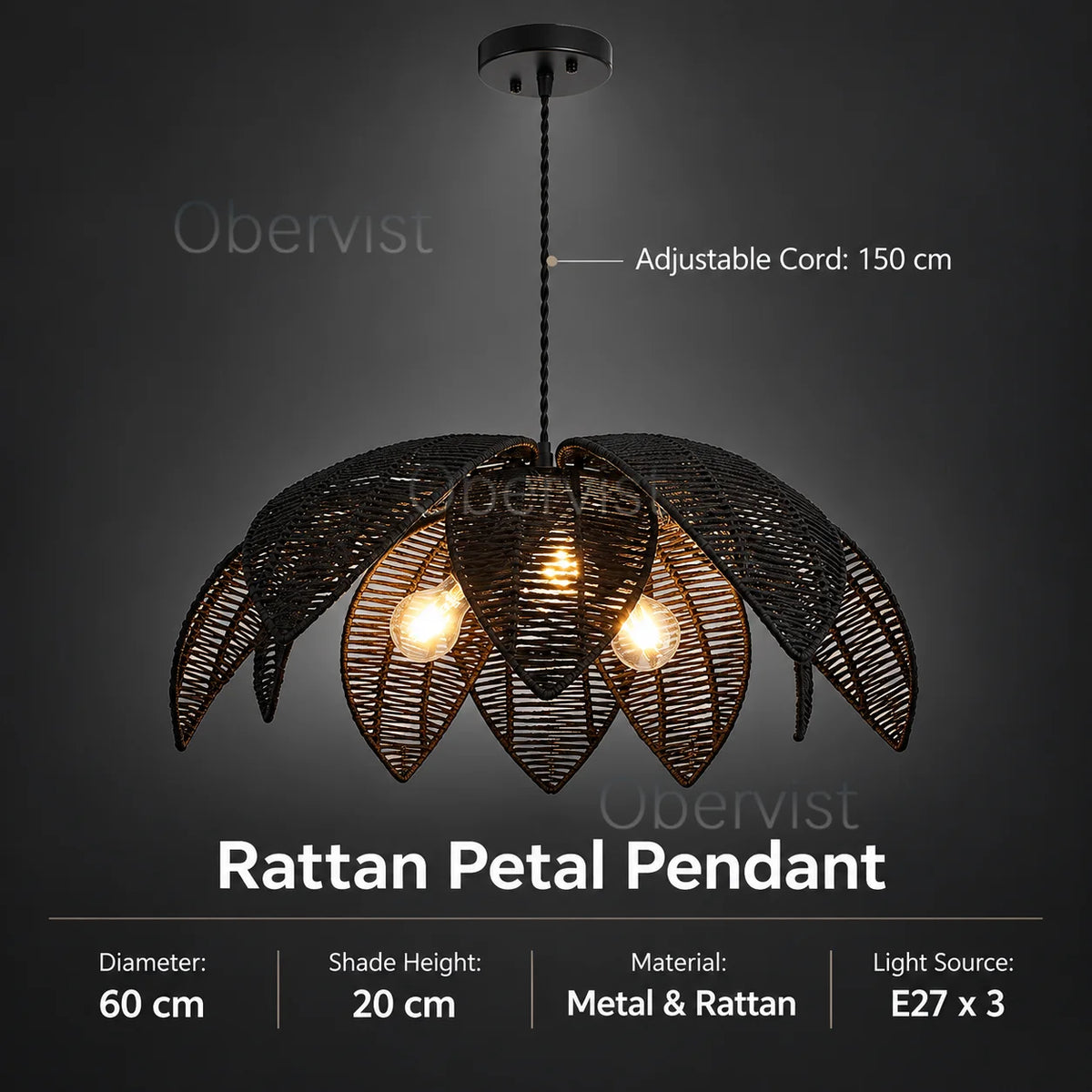 Woven Rattan Pendant Light – Vintage Nordic Hanging Lamp E27