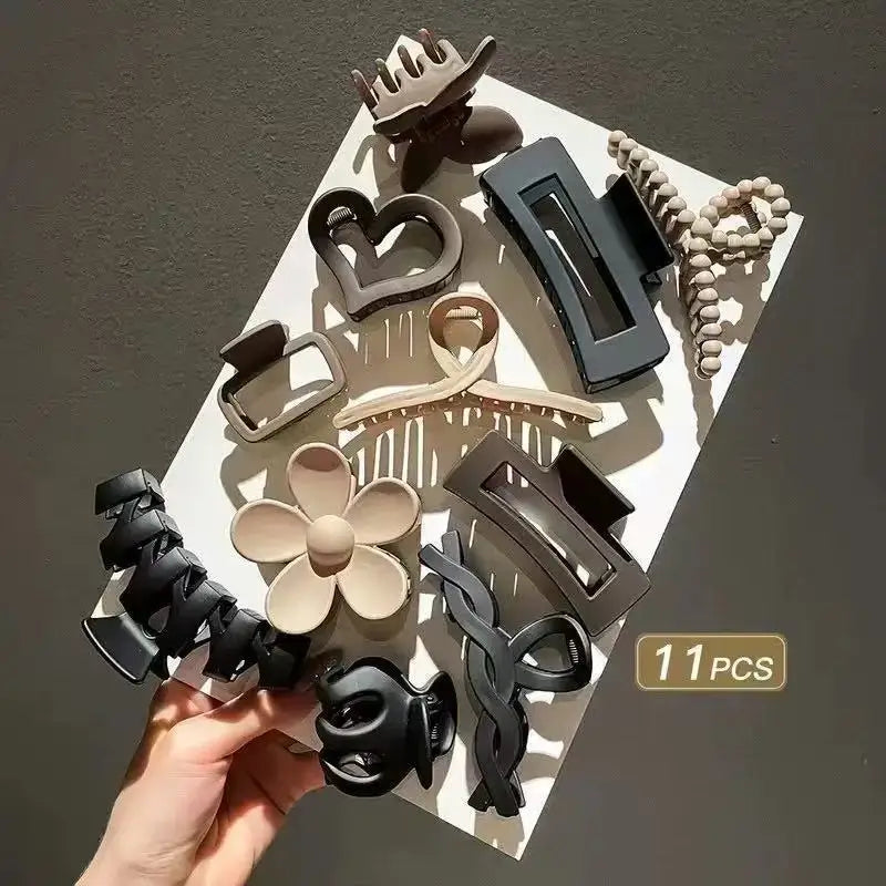 11-Piece Frosted Hair Clip Set – Shark Claw & Butterfly Clips