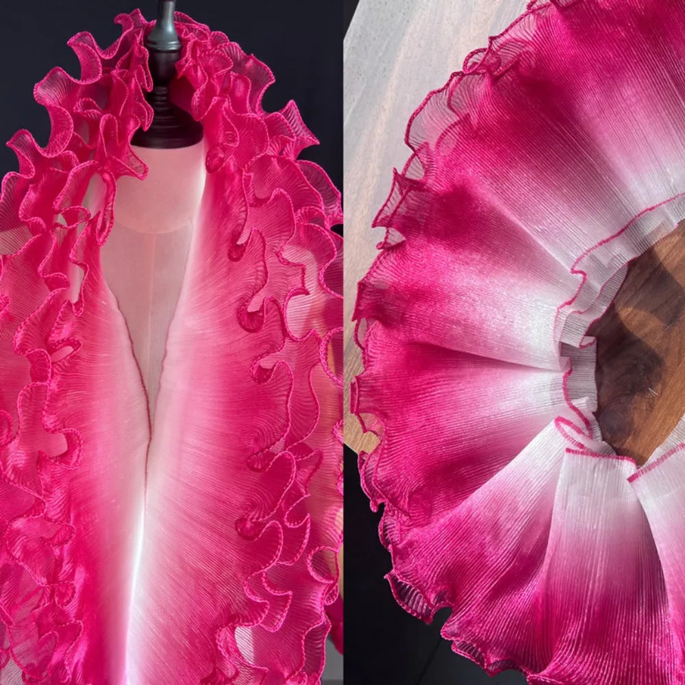 2-Yard Flounce Wave Lace Fabric 12cm – Gradient Mesh Organza