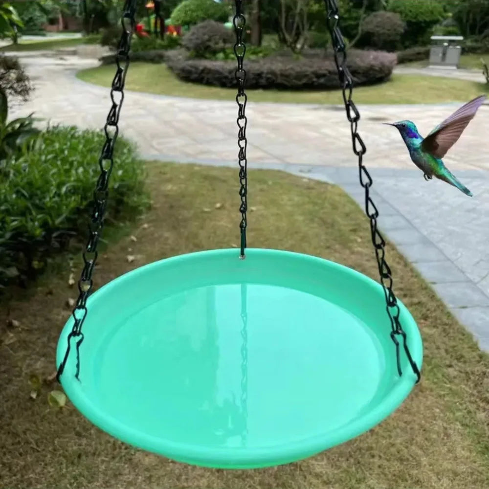 Round Hanging Bird Feeder Birdbath Tray with Chain | Garden