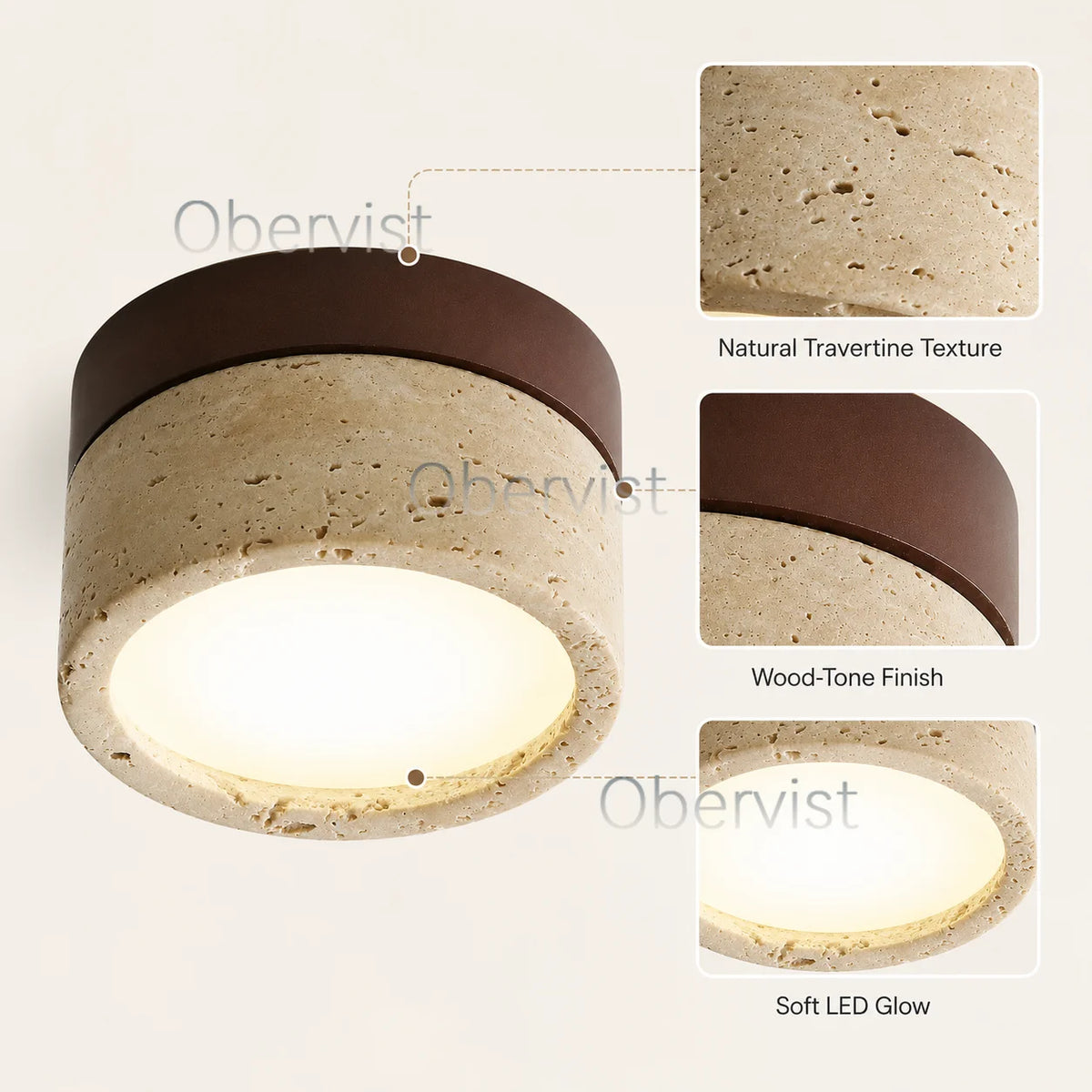 Wabi-Sabi Travertine LED Flush Mount Ceiling Light | Cave Stone