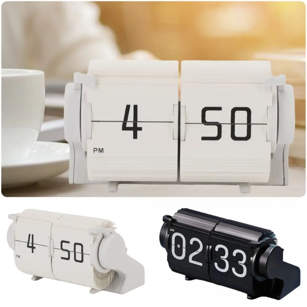 Retro Auto Flip Desk Clock – Big Numbers, Alarm, Type-C