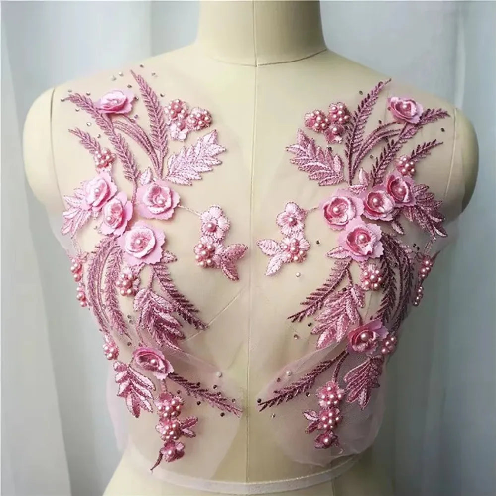 3D Flower Tassel Lace Appliqué Patch – Bridal Sew-On 2pc