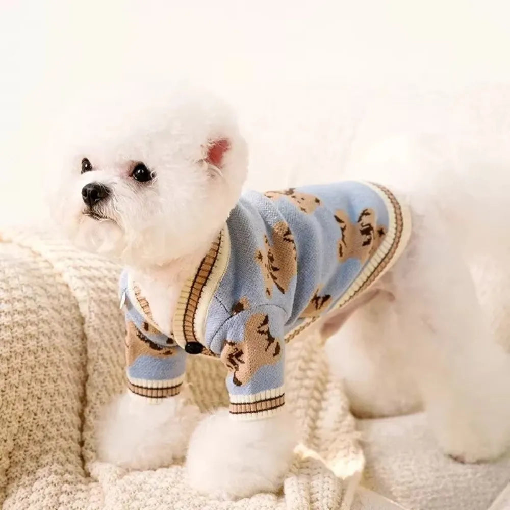 Bear Pattern Knitted Dog Sweater – Warm Pet Outfit S–XL