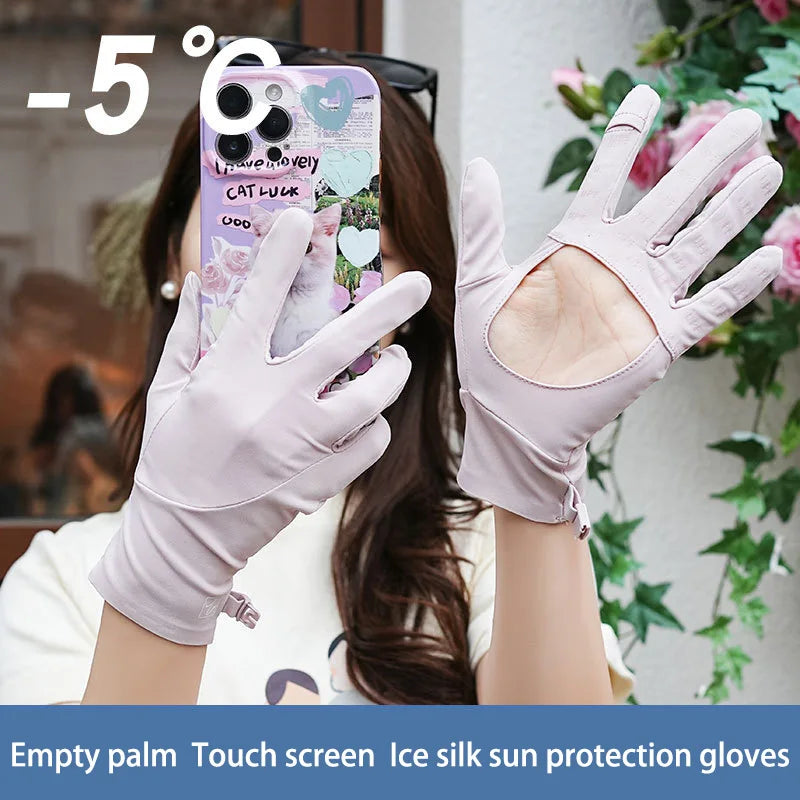 Women's UV Ice Silk Long Driving Gloves – Touchscreen Anti-Slip