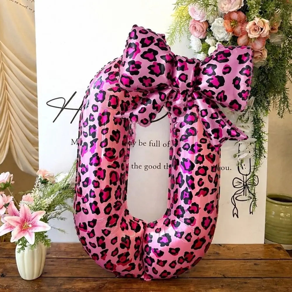 Pink Leopard Foil Number Balloons 0-9 | 40 Inch Party Décor