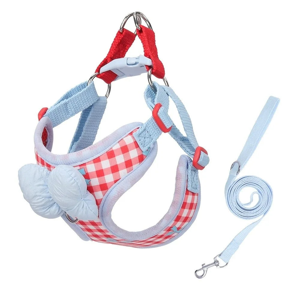 Adjustable Breathable Dog Harness Vest with Bow & Leash