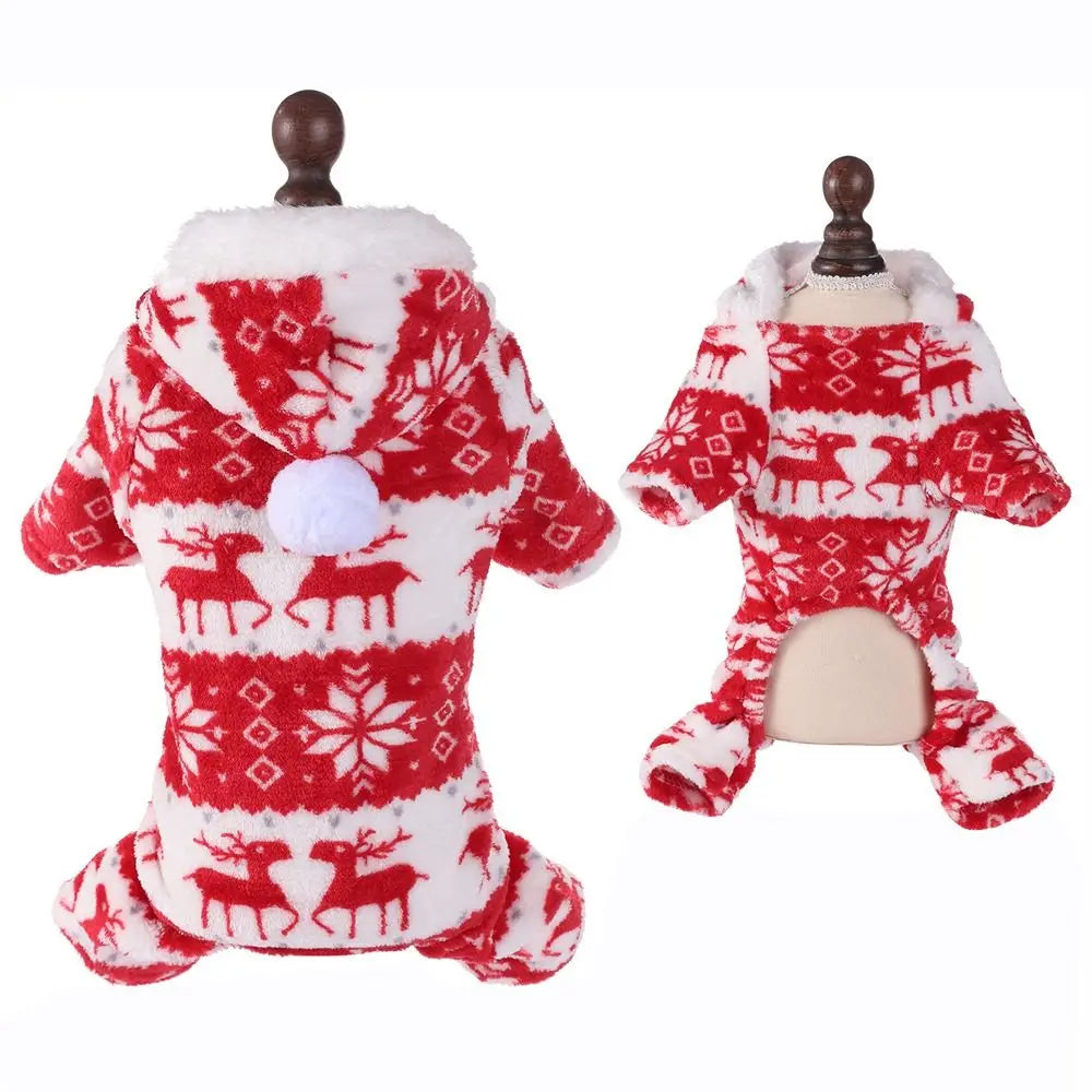 Christmas Pet Pajamas Fleece Hoodie – Cat & Dog Jumpsuit