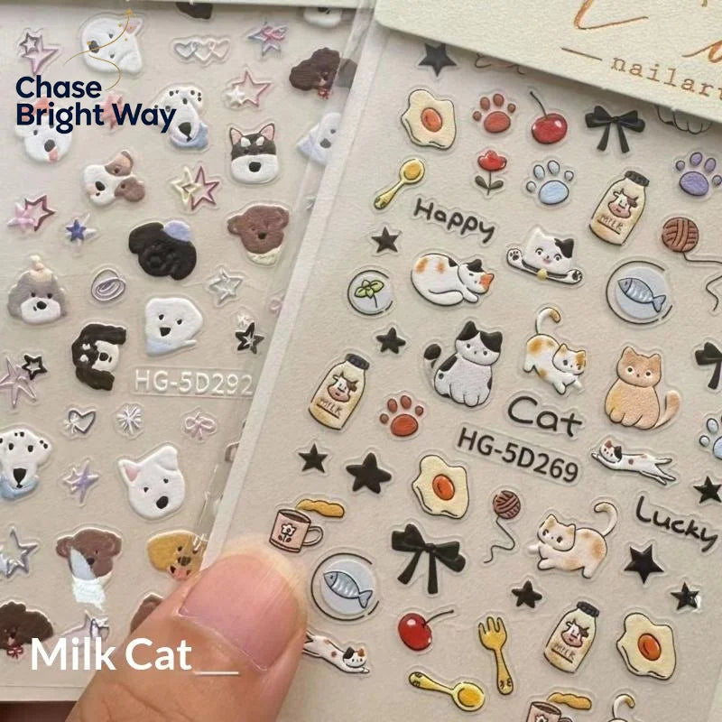 5D Embossed Cat & Dog Nail Art Stickers – DIY Manicure Decals