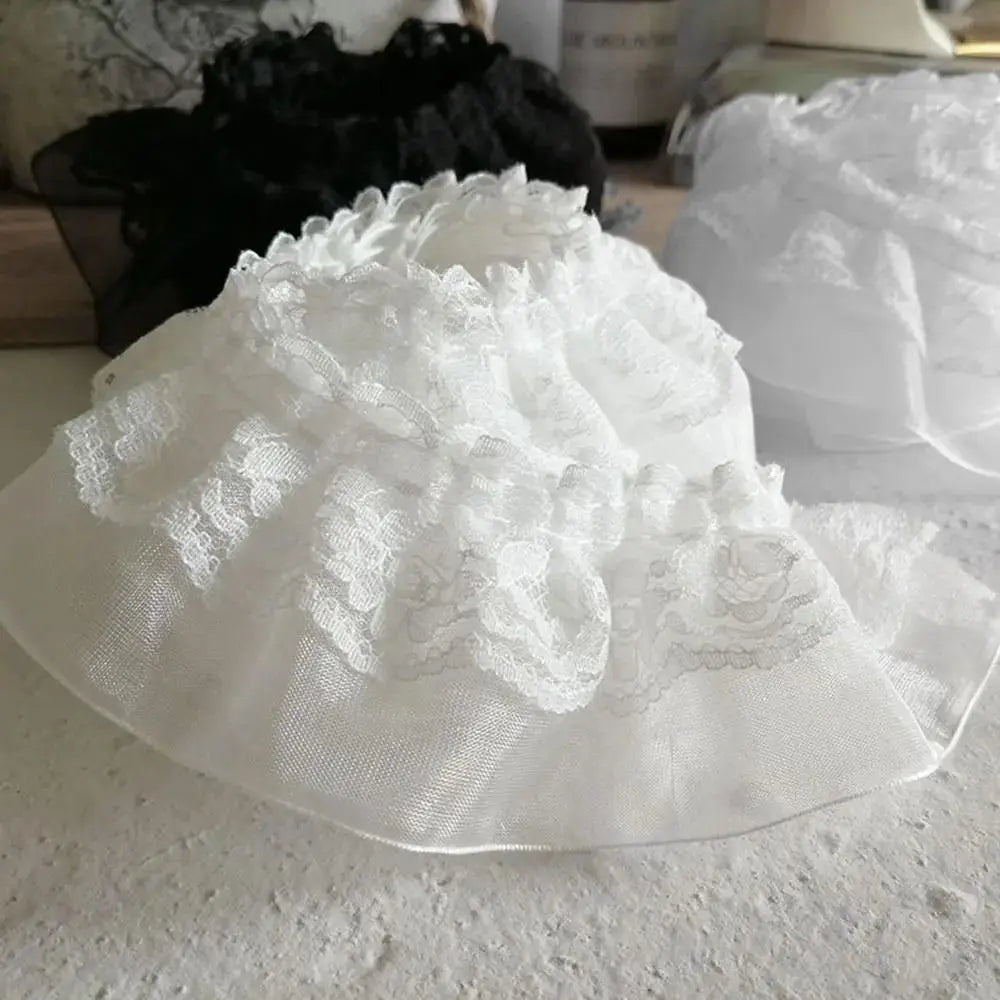 5cm Double-Layer Pleated Lace Trim – White & Black Ruffle Sewing
