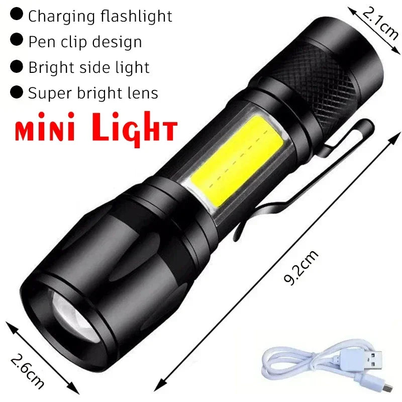 Tactical LED Flashlight USB Rechargeable Zoom Torch – 3 Modes