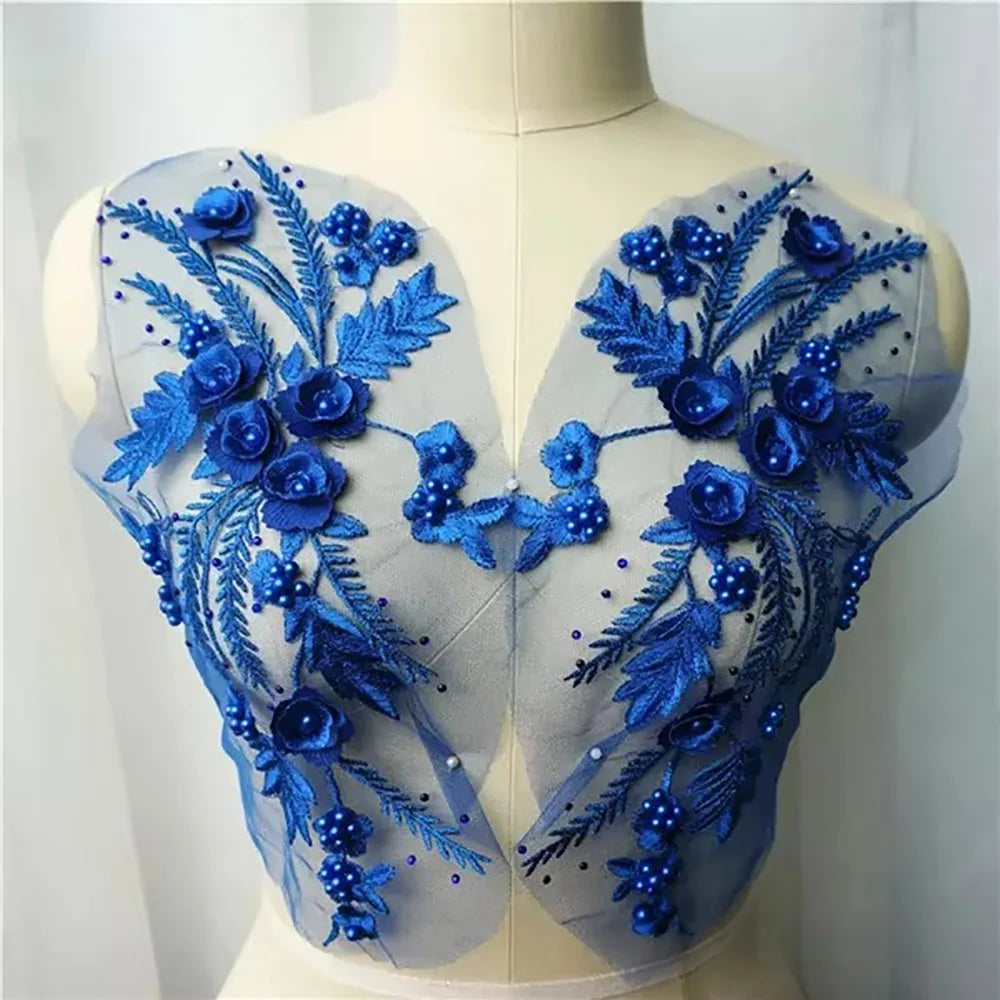 3D Flower Tassel Lace Appliqué Patch – Bridal Sew-On 2pc
