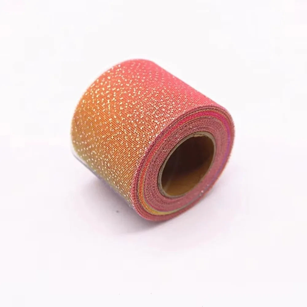 25 Yards Rainbow Tulle Mesh Ribbon – Silver Glitter Dot 6cm