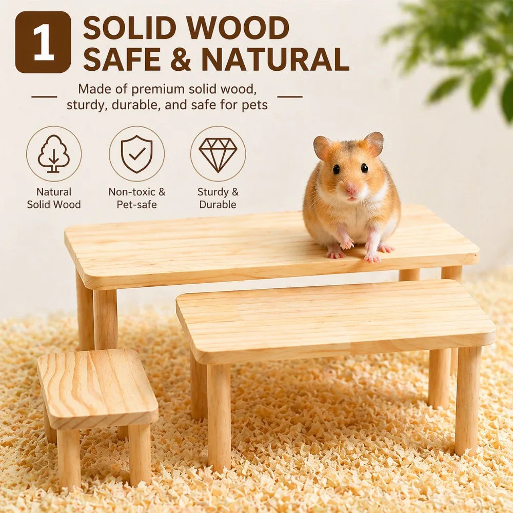 Wooden Hamster Climbing Platform | Small Pet Activity Stand