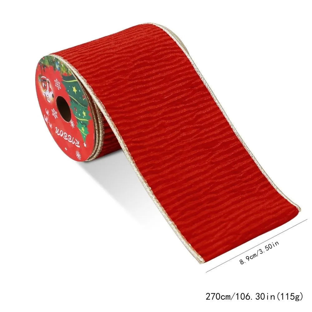 Christmas Velvet Ribbon 3 Yards – Gold Wire Edge, 8.9cm Wide