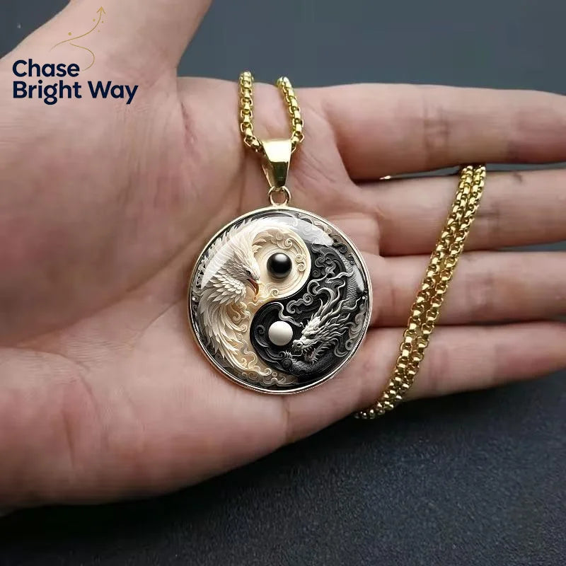 Yin Yang Dragon & Phoenix Pendant Necklace | Stainless Steel