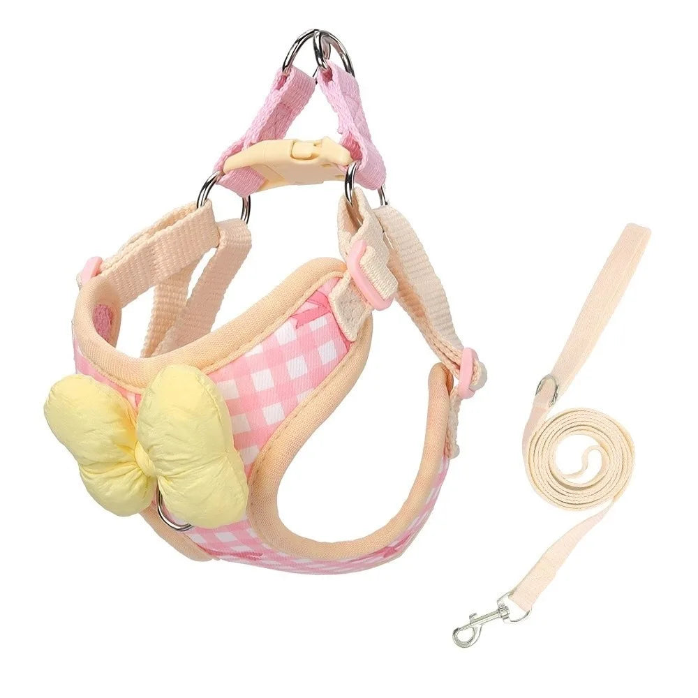 Adjustable Breathable Dog Harness Vest with Bow & Leash