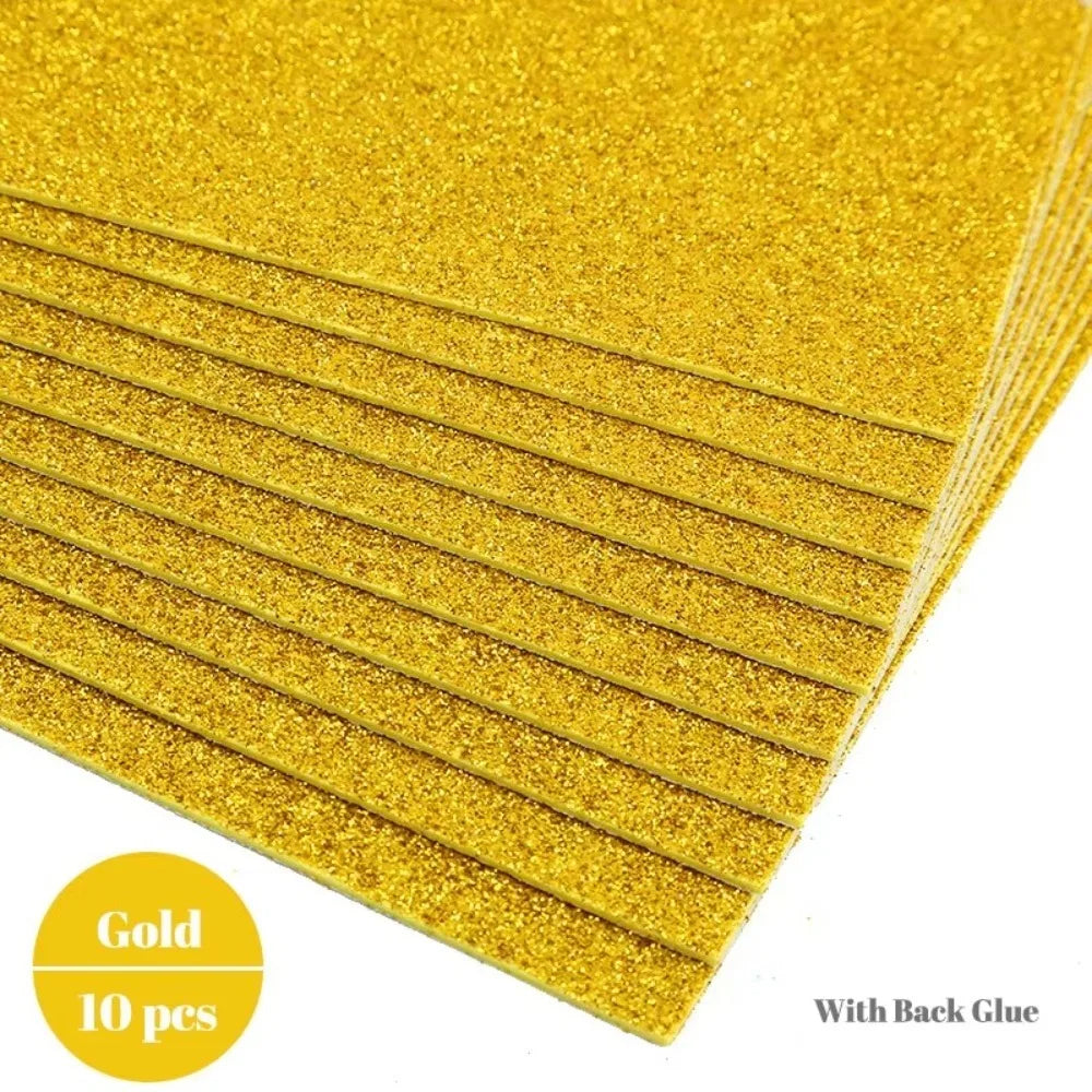 Self-Adhesive Glitter EVA Foam Paper A4 – 10-Pack Craft Sheets