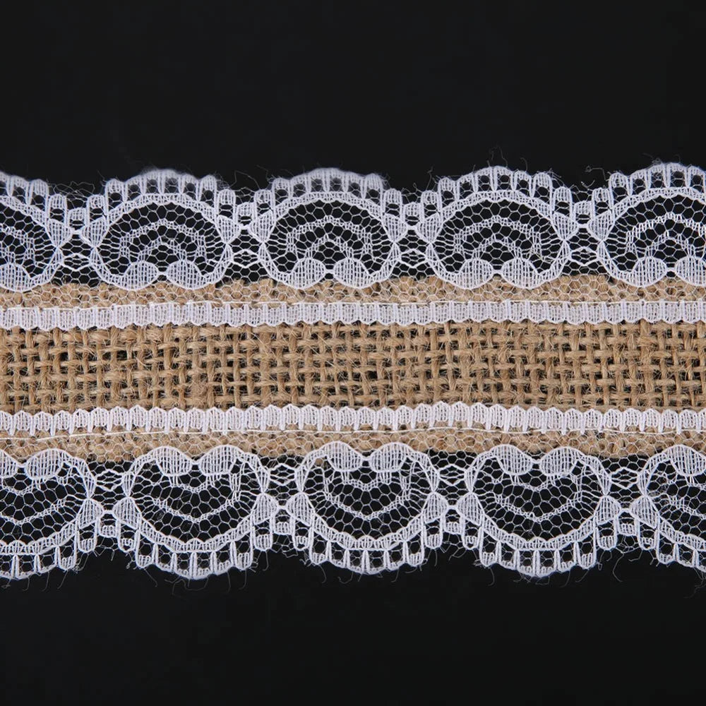 White Burlap Lace Jute Ribbon – 5m Vintage Hessian Trim