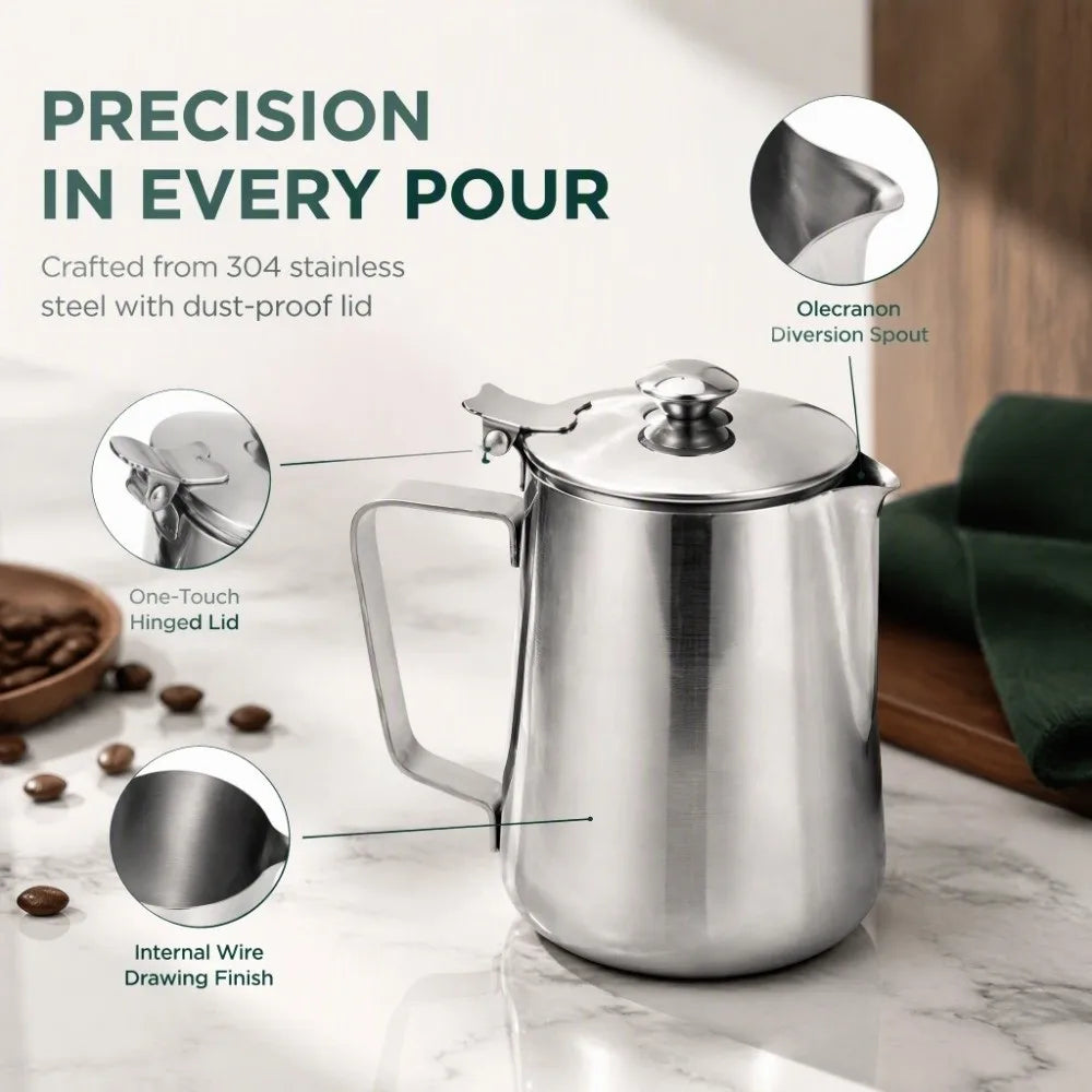 Stainless Steel Milk Frothing Pitcher with Lid – 600ml & 1500ml