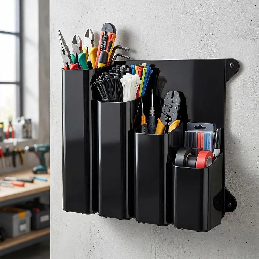 Wall-Mounted Zip Tie Storage Rack – 4-Pocket Cable Organizer