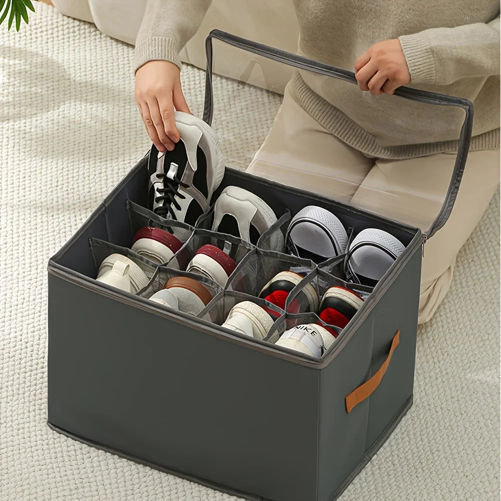 Foldable Shoe Storage Box with Lid – Stackable Organizer