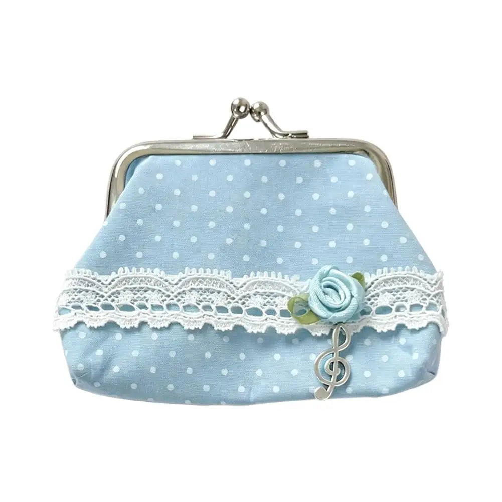Y2K Lace Coin Purse – Vintage Polka Dot Mini Wallet Pouch