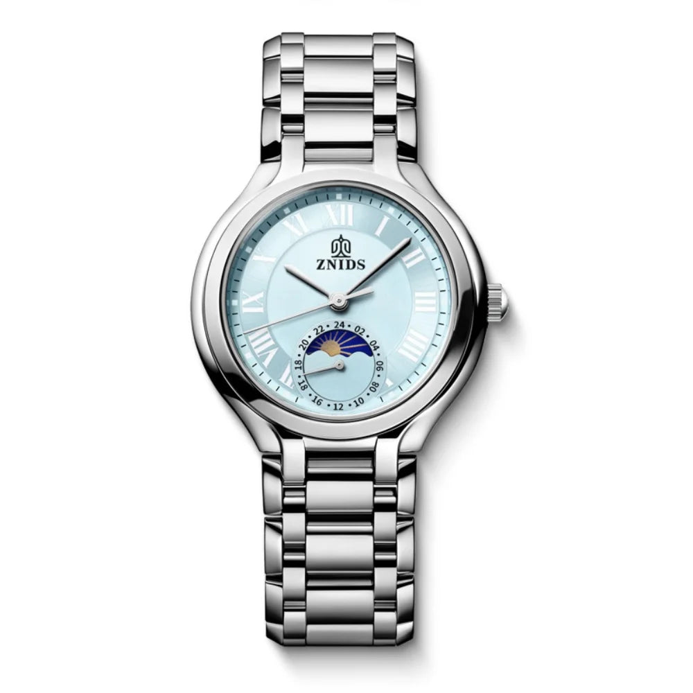 Women's Quartz Watch – Moon Phase Roman Numeral Steel Band