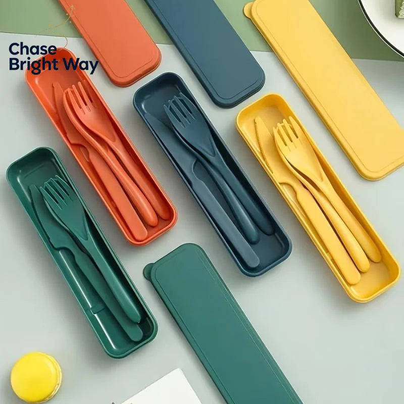 Wheat Straw Reusable Cutlery Set – Knife Fork Spoon & Case