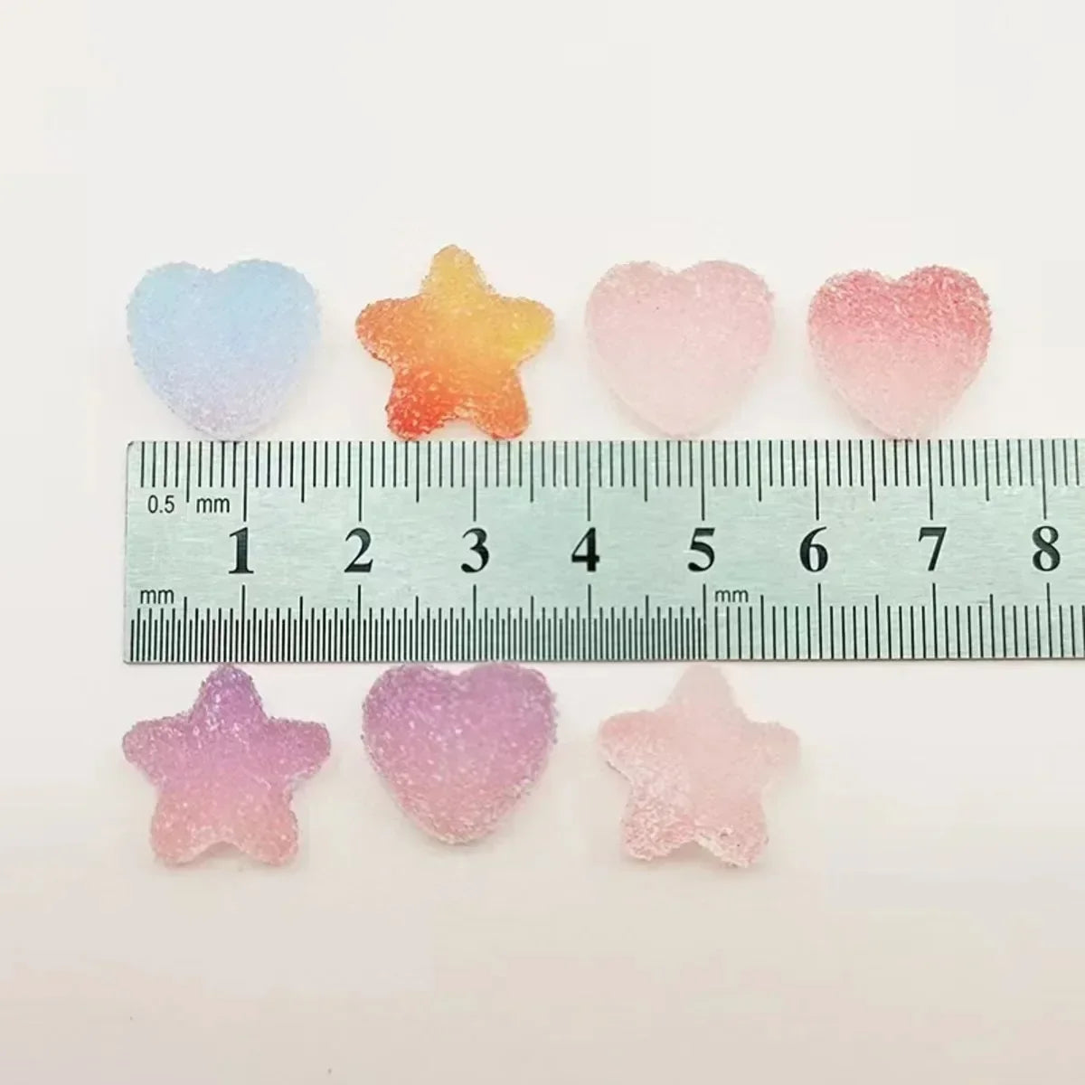 50-Piece Gradient Star & Heart Nail Charms – Resin Cabochon Set