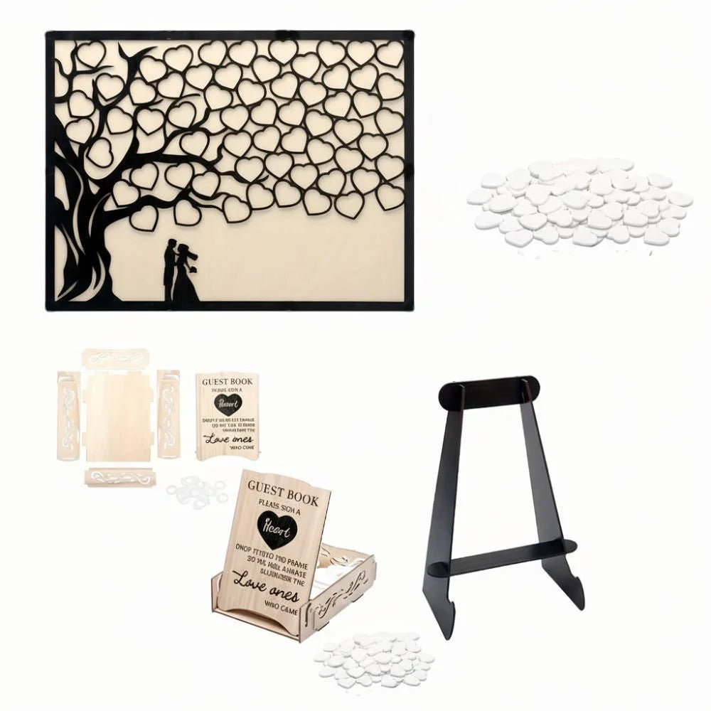 Wooden Hearts Wedding Guest Book – Tree Design Sign Set
