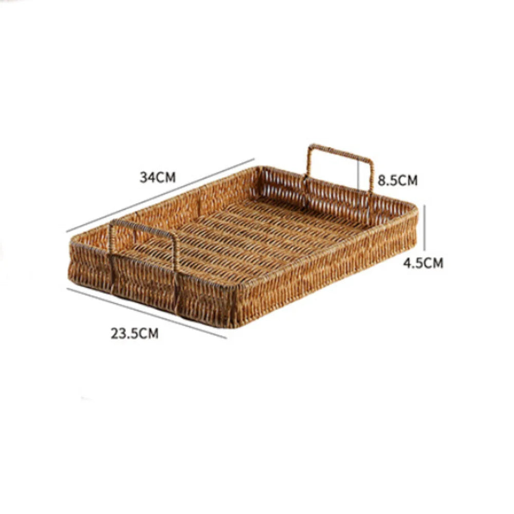 Wicker-Woven Plastic Serving Tray with Handles | M & L Sizes