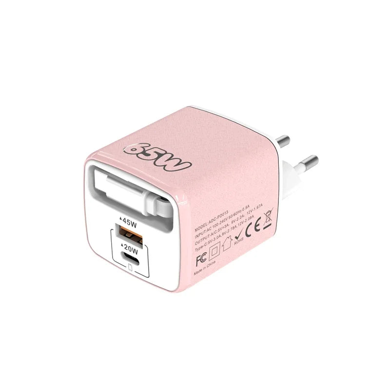 PD 65W Multi-Port Fast Charger with 70cm Extension | EU US UK