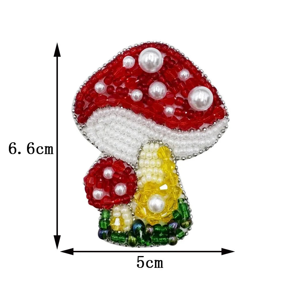 Handmade 3D Beaded Mushroom Patch – DIY Fabric Appliqué Craft