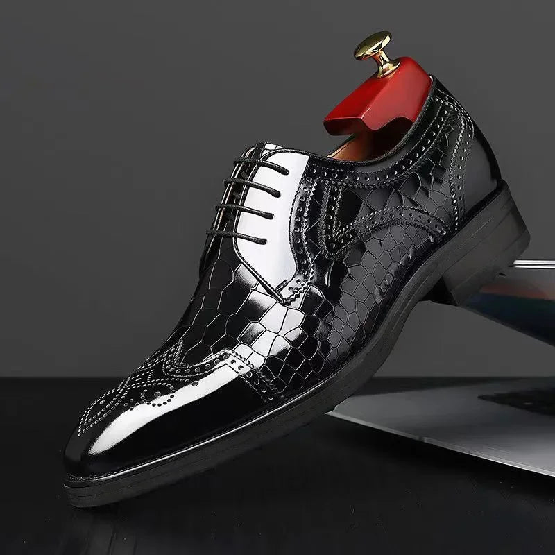 Men's Pointed Toe Brogue Oxford Dress Shoes | Sizes 38–48