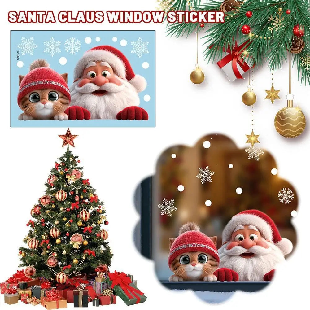 Christmas Window Clings 2-Pack – Santa Snowflake PVC Decals