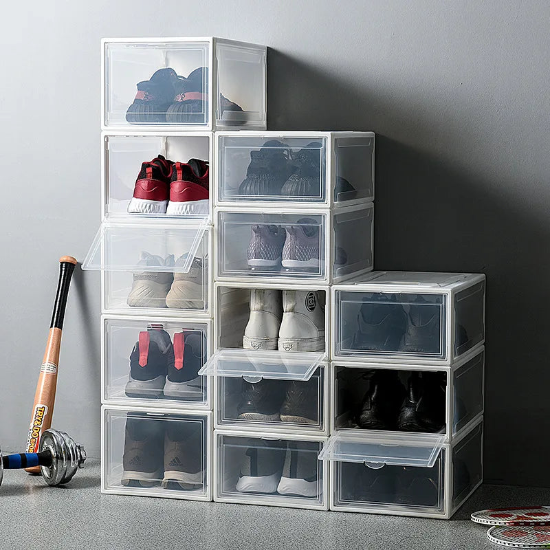 Transparent Flip-Top Sneaker Display Box – Stackable Organizer
