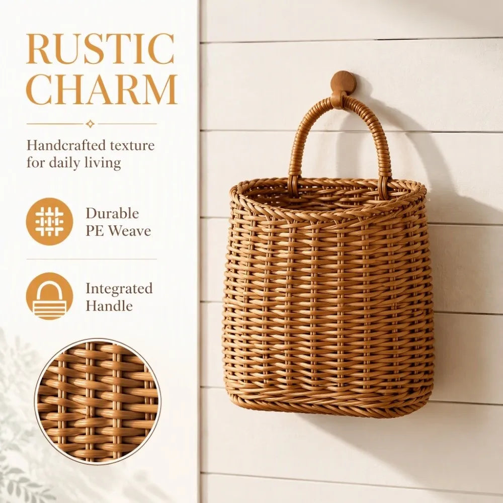 Woven Wicker Wall Hanging Basket – Rattan Storage Organizer
