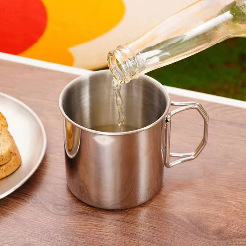 Stainless Steel Folding Handle Camping Cup – Portable Carabiner