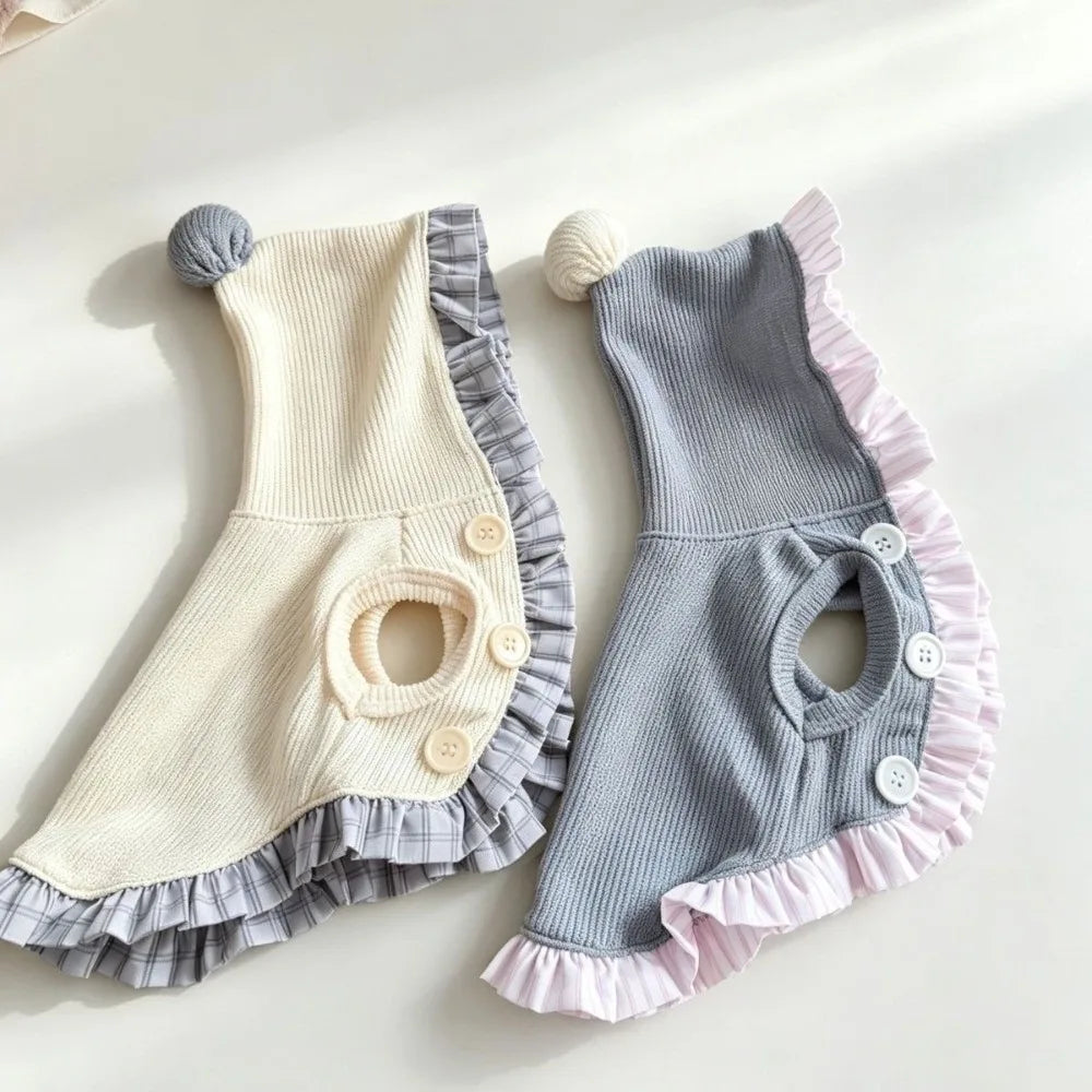 Hooded Sleeveless Pet Dress – Ruffle Trim Cat & Dog Outfit