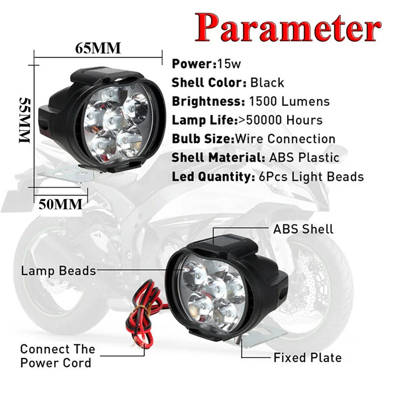 6 LED Motorcycle Spotlight Headlight – 1500LM IP65 Waterproof