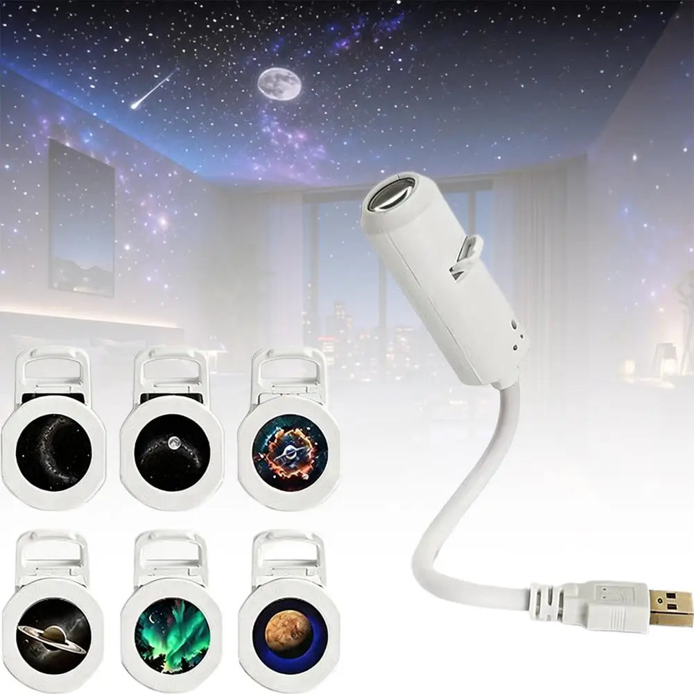 USB Galaxy Star Projector – Interchangeable Film Discs Night Light