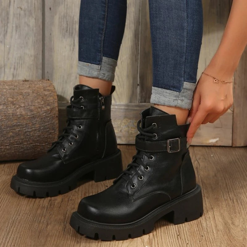 Women's Platform Ankle Boots – Punk Round Toe Moto Style