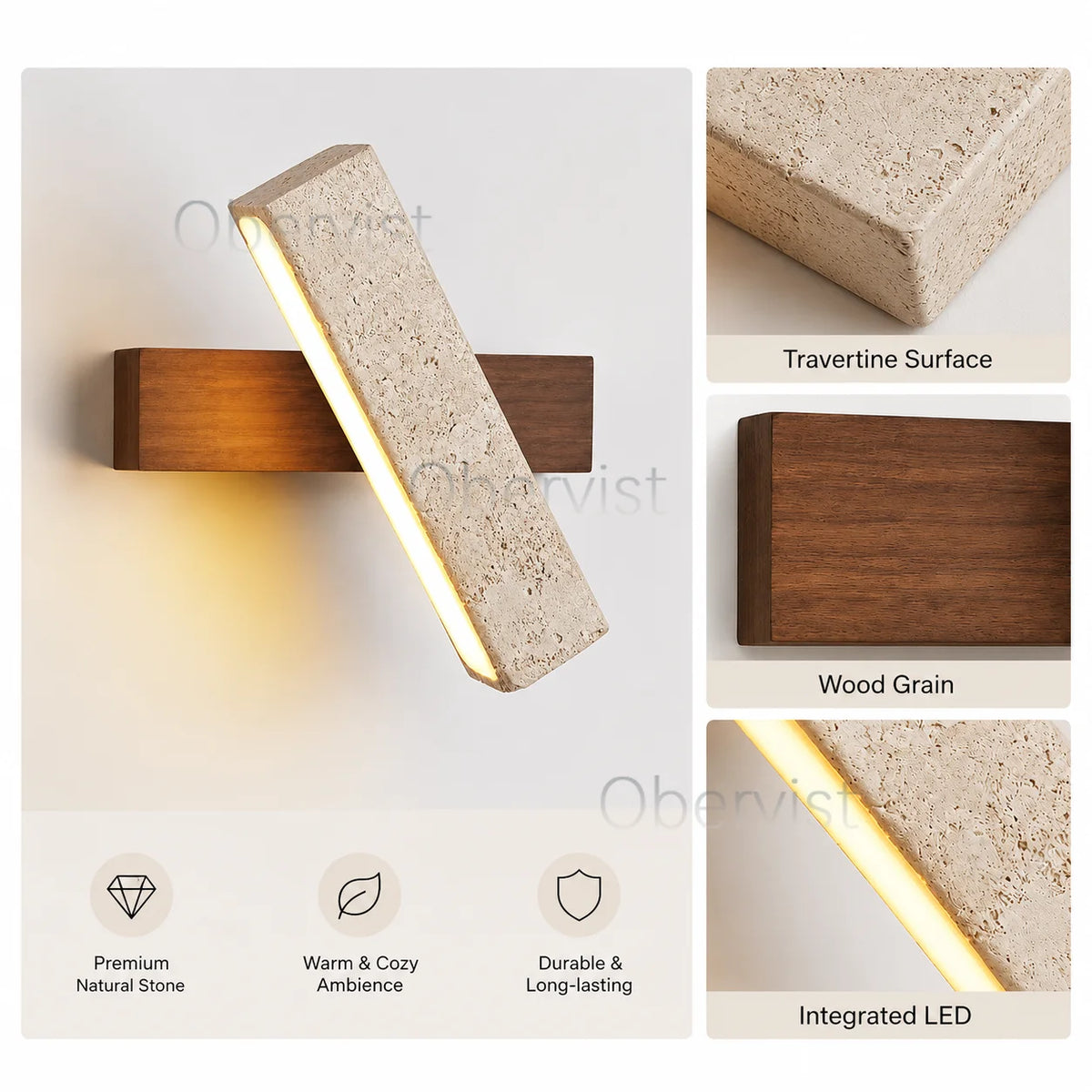 Wabi-Sabi Travertine LED Wall Sconce | Rotatable Pull Chain Lamp
