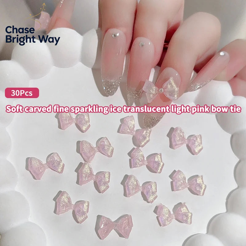 30-Pc Glitter Bow Resin Nail Art Charms – DIY 3D Decoration