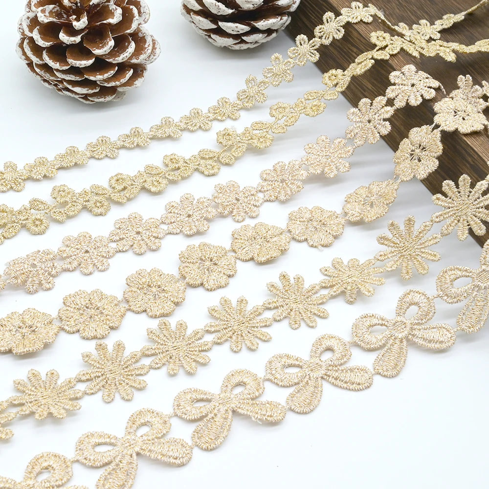 Gold Daisy Embroidered Lace Ribbon 5 Yards – DIY Sewing Trim